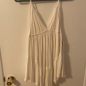 Free People Ivory Spaghetti Strap V Neck Baby Doll Top